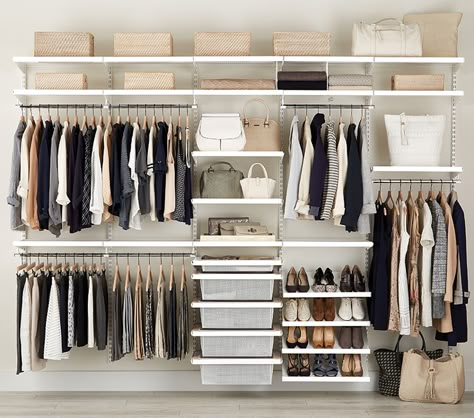 Elfa Closet Ideas, Container Store Closet, Closet Shelving System, Adjustable Closet System, Custom Closet Shelving, Elfa Closet, Master Closet Organization, Closet Shelving, Closet Planning