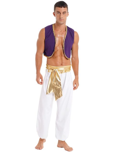 PRICES MAY VARY. Mens Halloween Costume Role Play Stage Performance Outfit Sequin Trim Waistcoat with Belted Pants Made of soft fabric, breathable, skin-friendly, comfy to touch and wear, makes you feeling well Open front waistcoat with sequined braid trim, color block belted pants, comfy elastic waistband Perfect for costume ball, theme party, Halloween, role play, carnival, stage performance, and etc Please check the size clearly before purchasing, hand wash cold recommend Set Include: 1x Wais Mens Contemporary Dance Costume, Prince Cosplay, Mens Halloween, Prince Costume, Men Halloween, Costume Ball, Adult Halloween Party, Halloween Party Themes, Mens Halloween Costumes