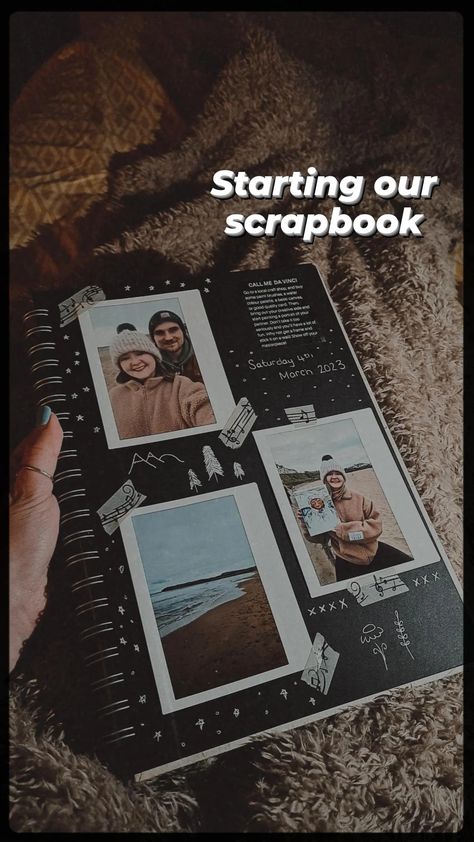 First page in a scrapbook of 3 Polaroids of my boyfriend and I on dates. Its a memory books and a photo album Dating Scrapbook, Couple Memory Book, Alphabet Dating, Anniversary Photo Album, Scrapbook Planning, Scrapbook Inspo, Memories Book, Diy Photo Book, Love Scrapbook