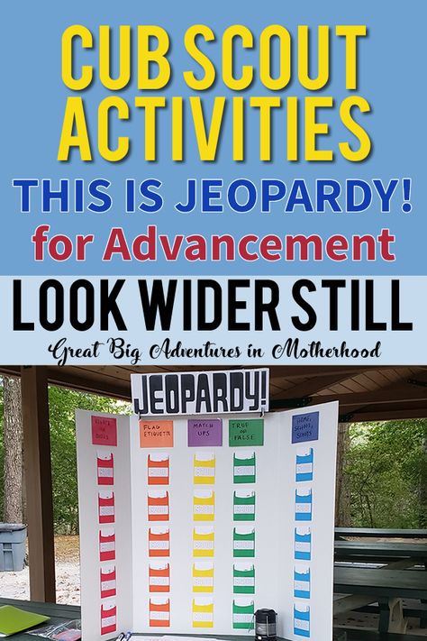 Cub Scout Activities: This Is Jeopardy! For Advancement Cub Scout Bobcat Activities, Weblos Scouts, Cub Scout Law, Cub Scout Games, Boy Scout Activities, Cub Scouts Wolf, Tiger Scouts, Cub Scout Crafts, Wolf Scouts