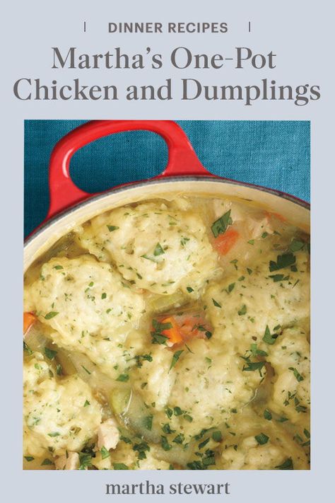 Click here for Martha's best one-pot chicken and dumplings recipe for this classic Southern recipe. #marthastewart #recipes #recipeideas #comfortfood #comfortfoodrecipes Blue Jean Chef, Stew And Dumplings, Homemade Chicken And Dumplings, Southern Comfort Food, Weeknight Recipes, Scratch Recipes, Dinner Meal, One Pot Chicken, Comfort Food Southern