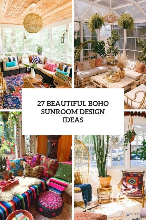 Colorful Sunroom Decorating Ideas, Sunroom Designs Bohemian, Boho Style Sunroom, 3 Season Porch Ideas Sunroom Bohemian, Boho Chic Sunroom, Small Sunroom Ideas Bohemian, Sunroom Inspiration Bohemian, Boho Enclosed Porch, Boho Conservatory Decor