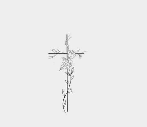 Flower Cross Rib Tattoo, Simple Cross With Flowers Tattoo, Cross And Crown Of Thorns Tattoo, Spine Tattoos For Women Cross, Cross On Ribs Tattoo, Girly Cross Tattoos, Tattoo On Back For Women, Cross And Flower Tattoo, Cross Tattoos With Flowers