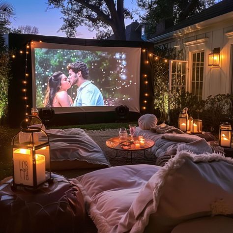 The best guide to an outdoor movie night. A collection of fun outdoor movie night ideas. I have gathered ideas for your next outdoor movie night. Outdoor move themes that you can have in your backyard. Movie Garden Party, Outdoor Backyard Movie Night, Movie Backyard Ideas, Inflatable Movie Screen Backyards, Backyard Birthday Movie Night, Backyard Movie Seating Ideas, Home Outdoor Movie Night, Outdoor Movie Backyard, Cinema Outdoor Ideas