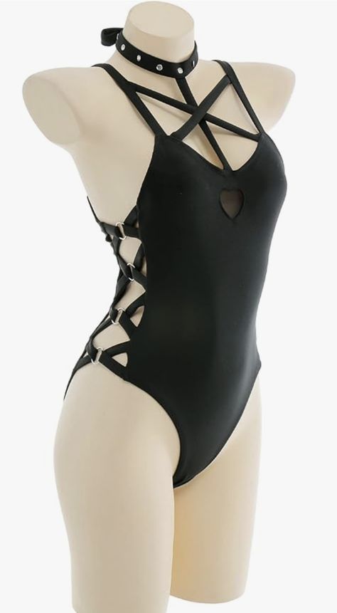 Goth Aesthetic Black One Piece with heart cutout Gothic Swimwear, Goth Swimsuit, Gothic Swimsuit, Goth Swimming Suits, Goth One Piece Swimsuit, Bathing Suit Body, Cute Goth Bikinis, Cutout Bodysuit, Diy Fashion Clothing