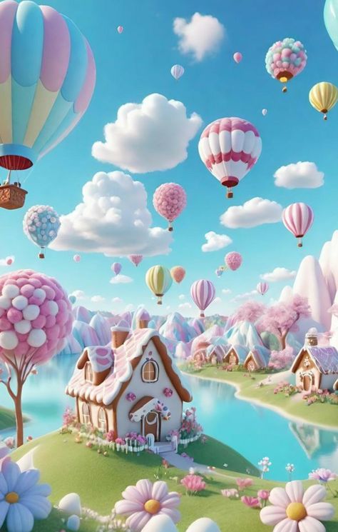 Candyland Games, Balloons Art, Poetic Photography, Hot Air Balloons Art, Balloon Tree, Fantasy Land, Not Fair, Fantasy Wall Art, Disney Collage