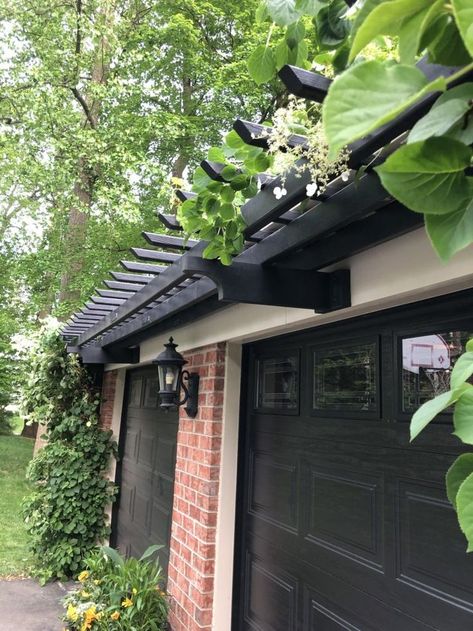 Black Garage Doors, Teal Dresser, Black Garage, Garage Pergola, Black Shutters, Garage Door Makeover, Black Front Doors, Building A Pergola, Home Decor Blog