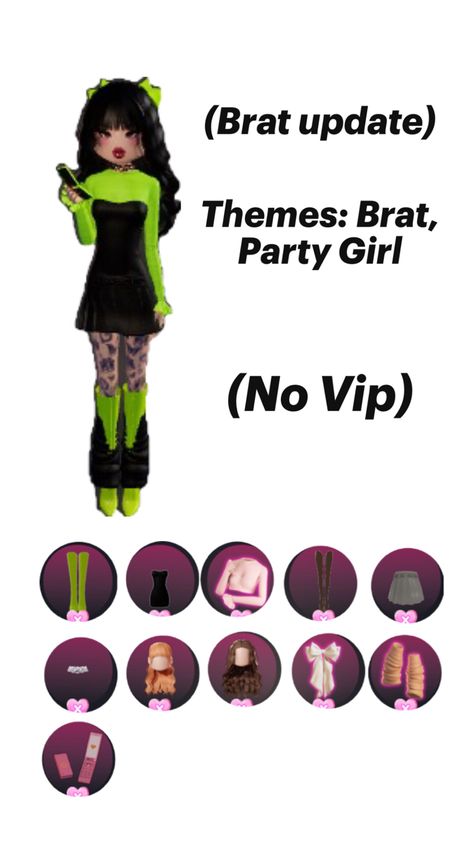 Brat update dress to impress, themes: Brat, Party Girl Party Girl, Themed Outfits, Girls Party Dress, Party Girls, Outfit Idea, Party Outfit, Dress To Impress, Girls Dresses, Girl Outfits