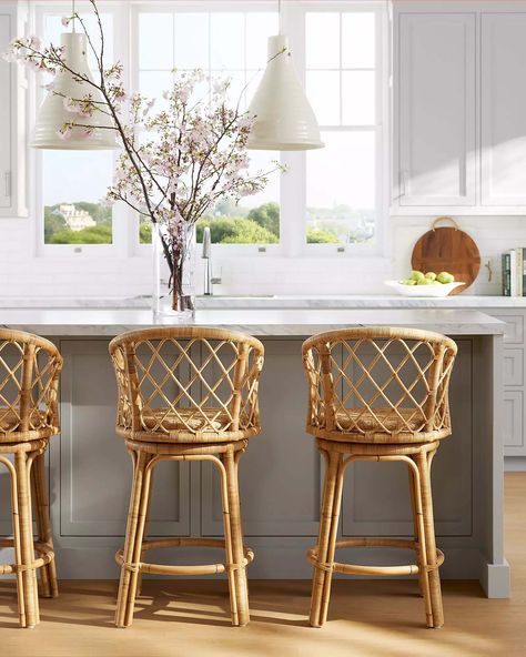 Are you looking for the perfect chairs or stools for your kitchen island? I've picked 16 of the most beautiful that will work for all budgets! These kitchen island seating ideas will bring your kitchen remodel to the next level! Wicker Bar Stools, Rattan Counter Stools, Rattan Bar, Island Stools, Island Chairs, Rattan Stool, Cool Bar Stools, Rattan Bar Stools, Bar Stools Kitchen Island