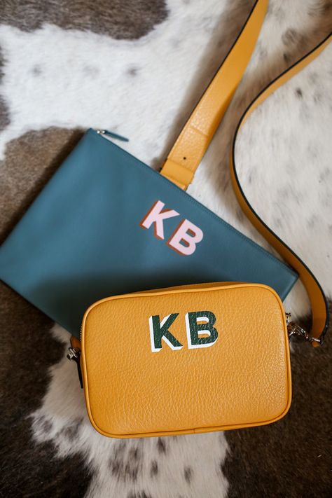 leatherology monogram bag | marigold crossbody for summer Making Handbags, Leather Painting, Monogram Bags, Painted Leather Bag, Summer Knits, Diamond Monogram, Personalized Bags, Monogram Painting, Heels Summer