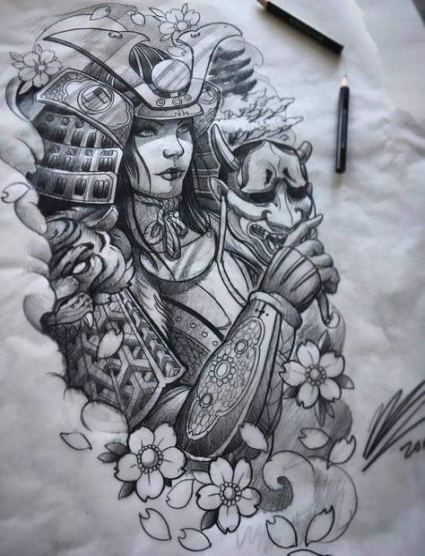 Female Samurai Tattoo, Female Samurai Art, Geisha Tattoos, Trash Polka Tattoos, Samurai Warrior Tattoo, Guerriero Samurai, Geisha Tattoo Design, Female Samurai, Samurai Tattoo Design