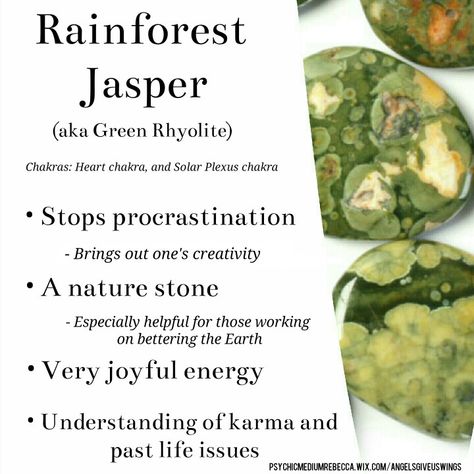 Rainforest Jasper crystal meaning  (aka Green Rhyolite) Green Jasper Crystal Meaning, Rainforest Jasper Meaning, Green Jasper Meaning, Rainforest Rhyolite Meaning, Rainforest Jasper, Rainforest Jasper Crystal Meaning, Rhyolite Crystal Meaning, Green Jasper, Crystals Healing Properties