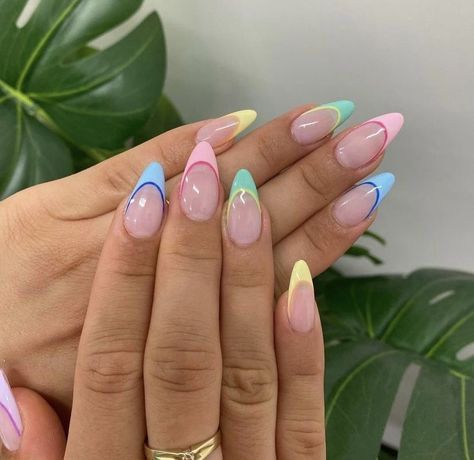 Do you also consider nails as accessories? Miami Nails Summer, Different Color French Tips, Multicolor French Tip Nails, Bright French Tip Nails, Nail Asthetic, Rainbow French Tip Nails, Colorful French Tip Nails, Summa Nails, Summer Nails Art Designs