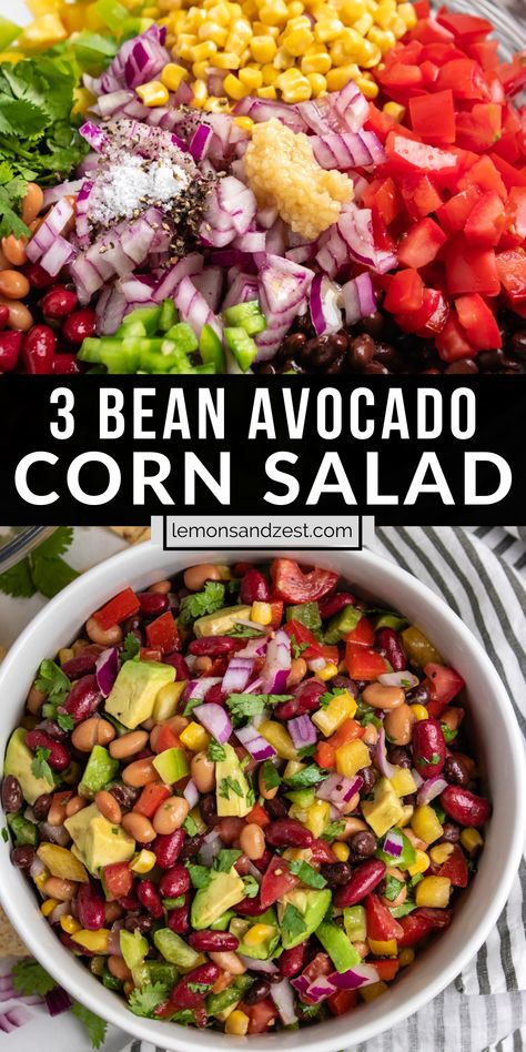 Salad To Eat With Chips, Rainbow Bean Salad, Rainbow Veggie Salad, Simple Bean Salad, Three Bean Salad Recipe Simple, Eat The Rainbow Recipes, Beans Salad Recipes, Dense Bean Salad Recipes, Bean Salad Dip