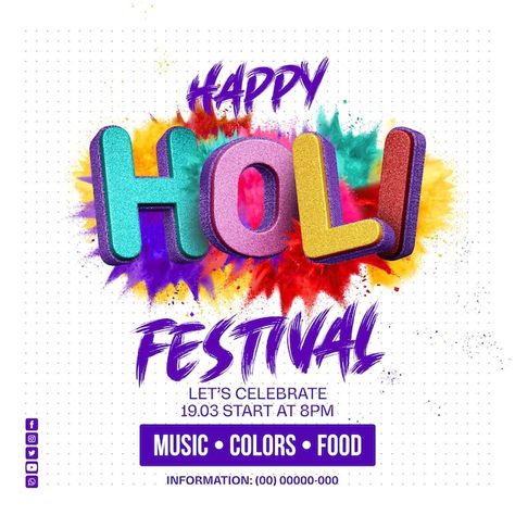 PSD social media template feed happy hol... | Premium Psd #Freepik #psd #holi-flyer #color-flyer #colorful-poster #color-poster Color Festival Poster, Holi Flyer, Happy Holi Festival, Color Poster, Poster Color, Colorful Poster, About Social Media, Flyer Ideas, Music Coloring