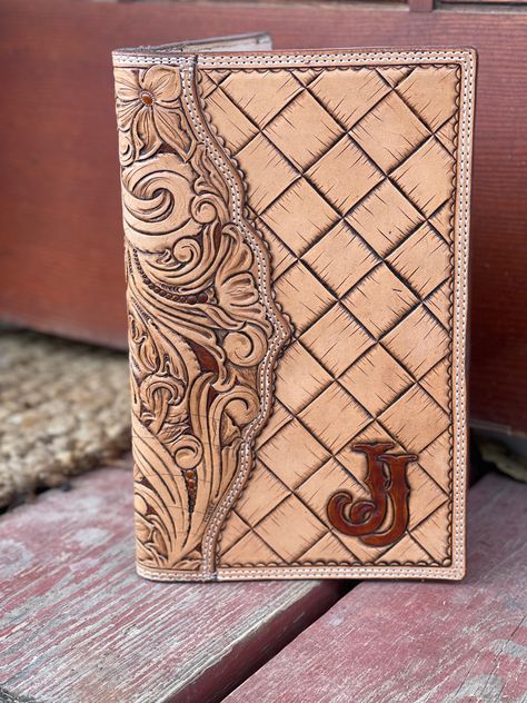 Tooled leather padfolio customs for 5x8 notes Tooled Leather Book Cover, Tooled Bible Cover, Tooled Leather Notebook Cover, Tooled Leather Bible Cover, Leather Office Accessories, Leather Tattoo, Diy Leather Working, Leather Notepad, Custom Leather Work