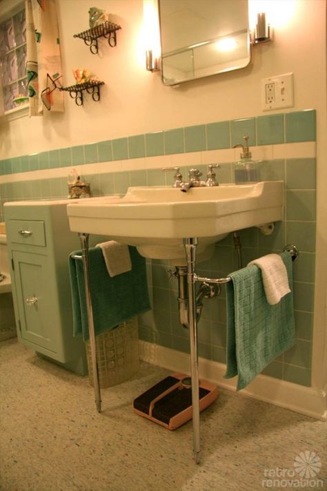 vintage-crane-sink Blue Tile Bathroom Vintage, Blue Tile Bathroom, Vintage Green Bathroom, 1940s Bathroom, Bathroom Vintage Style, Vintage Tile Bathroom, Vintage Bathroom Sinks, Bathroom 2022, Basement Bathrooms