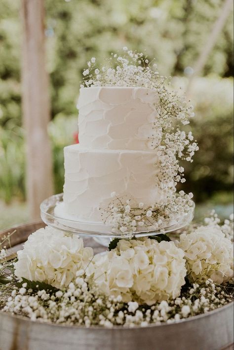 Soft Wedding Cake, Wedding Cake Designs Greenery, 2 Layer White Wedding Cake, Spackled Wedding Cake, Simple White Wedding Cake 1 Tier, Simple White And Green Wedding Cake, White Pergola Flowers Wedding, Simple Wedding Cakes With Greenery, Wedding Cakes Textured