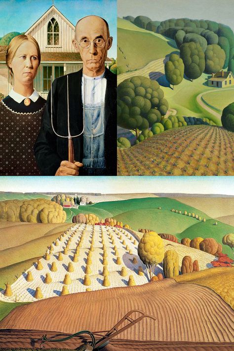 Grant Wood Paintings, American Gothic House, Grant Wood American Gothic, Wood Paintings, Artist Grants, Famous Abstract Artists, Detailed Portrait, Moving To Chicago, Grant Wood