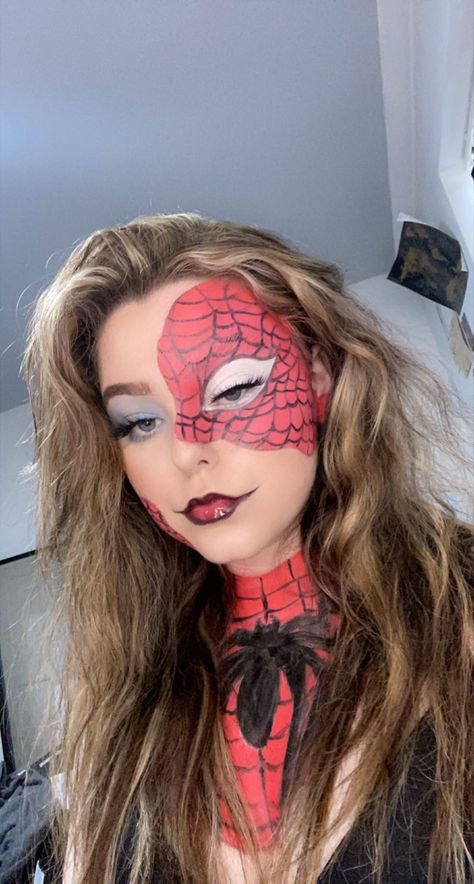 Spider Woman Makeup Halloween, Spiderman Makeup Ideas, Spider Woman Makeup, Spider Man Make Up Women, Spider Glam Makeup, Spiderman Makeup, Superhero Makeup, Cheshire Cat Makeup, Spider Man Halloween