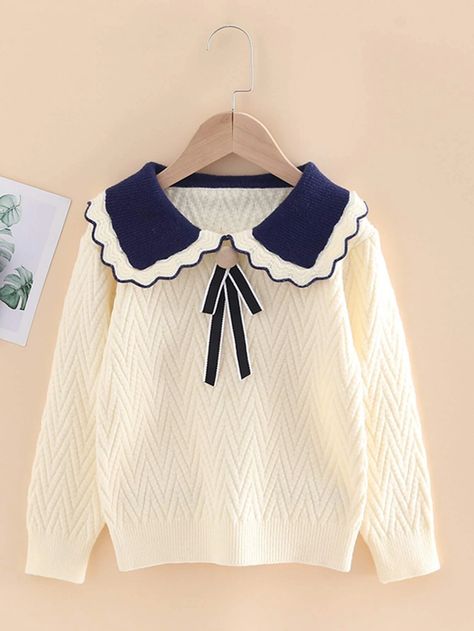 Girls Sailor Collar Sweater | SHEIN USA Collar Jumper, Girls Fall Outfits, Sailor Collar, Collared Sweatshirt, Indian Fashion Dresses, Collar Sweater, Knitting For Kids, Really Cute Outfits