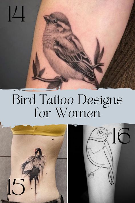 Bird Tattoos for Women + Their Special Meaning - Tattoo Glee Bird Tattoo Meaning Symbols, Feminine Bird Tattoos, Realistic Bird Tattoo, Two Birds Tattoo, Bird Tattoo Design, White Bird Tattoos, Small Bird Tattoos, Bird Tattoo Meaning, Bird Tattoos For Women