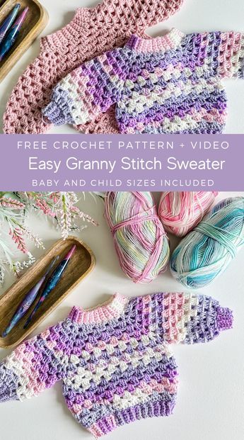 Diy Crochet Sweater, Crochet Baby Projects, Crochet Baby Sweater Pattern, Granny Stitch, Crochet Baby Sweaters, Crochet Baby Sweater, Baby Sweater Patterns, Crochet Jumper, Crochet Sweater Pattern Free