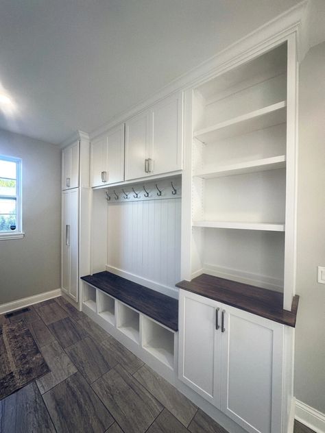 Mudroom Lockers | Against The Grain Mudroom Charging Station, Laundry Room Lockers With Bench, Laundry Room Lockers, Entry Way Lockers, Custom Mudroom, Built In Lockers, Home Lockers, Entry Closet, Hall Trees