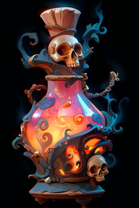 Magical Food Art, D&d Illustration, Magic Bottle Drawing, Game Props Concept Art, Magic Artifacts Concept Art, Halloween Concept Art, Stylized Character Concept Art, Book Concept Art, Prop Concept Art