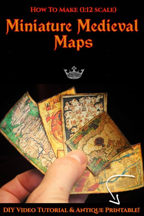 Colourful, striking and realistic miniature (1:12 scale) Medieval maps! This free YouTube tutorial shows how to prepare and roll your miniature maps. The two sided DIY antique printable gives an authentic parchment look, making a set of 15 maps. Roll them up or use them as miniature framed wall paintings in your dollhouse 📜✂️
#dollhouseminiaturemaps #miniatureprintablesdiy #dollhousemaps #miniaturemapsdiy #miniaturemedievalmaps Medieval Maps, Miniature Map, Barbie Printables, Mini Printables, Haunted Dollhouse, Miniatures Diy, Diy Videos Tutorials, Diy Barbie Furniture, Dollhouse Printables