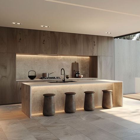 Kitchen Island Cladding, Modern Minimal Kitchen, Kitchen Wallpaper Ideas, Modern Minimal Style, Minimal Kitchen Design, Modern Minimalist Kitchen, Minimalist Kitchen Design, Modern Kitchen Island, Sleek Kitchen