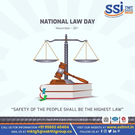 For a society to have discipline,it is very important for all of us to follow the laws . Best wishes from SSI TMT on National Law Day. Log on to https://ssitmt.in for more product information. Call us: 9566240404 #lawday #law #lawyer #attorney #lawschool #advocate #lawstudent #lawmemes #supremecourt #highcourt #advocates #lawyerlife #indianlaw #lawlife #indianlawyer #indianconstitution #lawinternship #lawstick #court #nationallawday Padayon Future Lawyer, Lawyer Infographic, World's 2nd Best Lawyer, National Law University Delhi, National Law School Bangalore, Supreme Court, Law Student, Law School