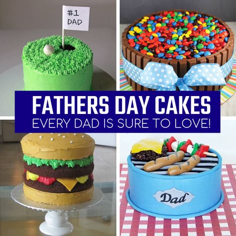 Here are some Father's Day Cake Ideas to treat dad to this Father's Day! You don't have to be a great baker to make some of these fun cakes! #cake #Father'sDay #ideas #DIY #easy #creative #unique Fathers Day Cakes, Father's Day Cakes, Birthday Cake For Father, Happy Fathers Day Cake, Bbq Cake, Father's Day Cake, Cakes Easy, Fresh Fruit Cake, Dad Birthday Cakes