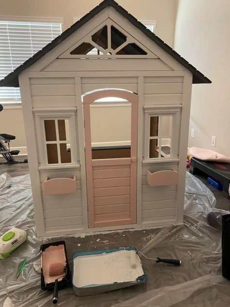 Timberlake Playhouse Makeover, Cubby House Makeover, Wood Playhouse Makeover, Small Cubby House, Costco Playhouse Makeover, Wooden Playhouse Makeover, Outdoor Playhouse Makeover, Diy Wooden Playhouse, Kidkraft Playhouse Makeover