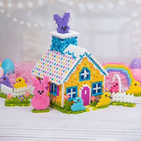 Easter House, Easter Craft Projects, Perler Projects, Peeps Easter, Pattern Sheets, Pearl Beads Pattern, Perler Ideas, Easy Perler Beads Ideas, 3d Perler Bead