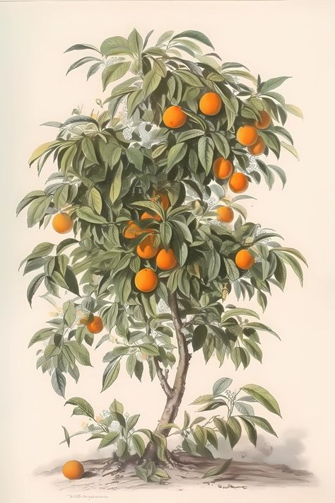 Elegant Farmhouse Decor, Orchid Show, Farmhouse Decor Kitchen, Orange Tree, Orange Fruit, Vintage Botanical, Botanical Print, Botanical Illustration, Illustration Print