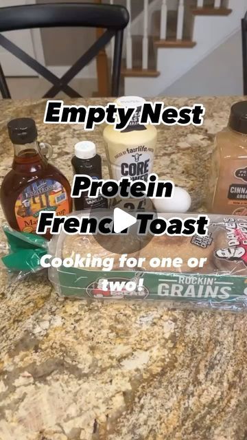 Stephanie Buchanan•empty nest fitness coach on Instagram: "LIKE SAVE and FOLLOW! Want a smaller serving and a healthier French toast? Try this Protein French toast! Can be for one or two! You will need: Small loaf pan sprayed with olive oil spray One Dave’s killer English muffin One egg 1/4 cup premade vanilla protein shake 1 tsp vanilla Generous dash of cinnamon Cut up muffin and place in sprayed pan. Mix other ingredients and pour over muffin. Let sit for 5 minutes. Bake on 400 for 20 minutes or until done. After baked Top with: 1 T Pecans 1-2T maple syrup Double recipe if making for 2! Macros: Calories -345 Fat- 11 g Protein- 19 g Carbs- 44g Fiber- 3g #emptynestermeals #mealsunder30minutes #quickmeals #quickdinners #weeknightmeals #cookingfortwo #mealguide #freem High Protein English Muffin Breakfast, High Protein Breakfast Toast, Protein French Toast Healthy, Healthier French Toast, English Muffin Breakfast Casserole, High Protein French Toast, English Muffin French Toast, Bagel French Toast, Protein Toast