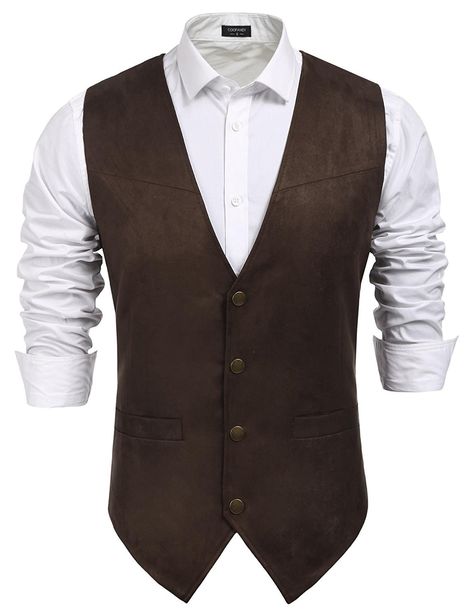 Men's Clothing, Suits & Sport Coats, Men's Casual Suede Leather Vest Single-Breasted Vest Jacket - Coffe - CS189IU4R06 #men #fashion #style #shopping #outfits #Suits & Sport Coats Wedding Vest, Western Vest, Waistcoat Men, Leather Suit, Suede Vest, Vest Waistcoat, Men Suede, Casual Vest, Sport Coats