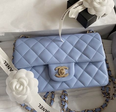 Blue Chanel Bag, Blue Chanel, Purse Aesthetic, Multi Colored Bag, Baby Blue Aesthetic, Perfect Purse, Cute Wallets, Blue Purse, Luxury Purses