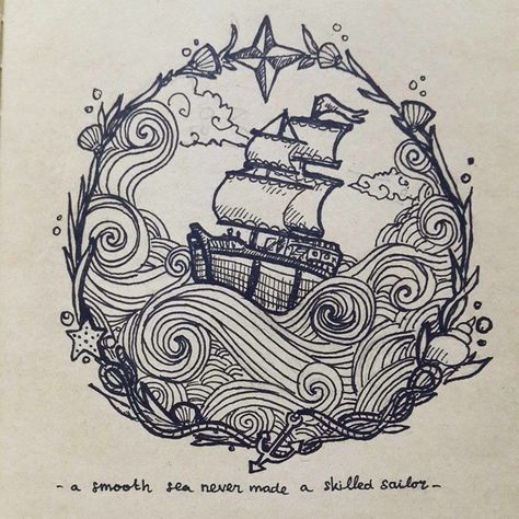 Sailor Tattoo, Sea Tattoo, Posca Art, Ship Tattoo, Symbol Tattoos, A Ship, Ink Art, 그림 그리기, Ink Drawing