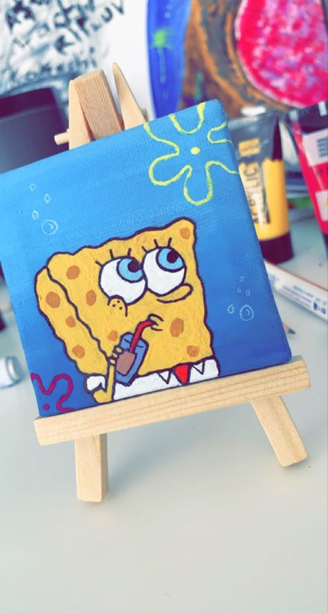 Spung Bob Paintings, Cute Spongebob Paintings, Spongebob Canvas, Sponge Bob Painting Canvas, Christian Canvas Paintings, Spongebob Painting, Art Kits For Kids, Canvas Drawings, Simple Canvas Paintings