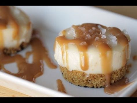 How to Make Mini Salted Caramel Cheesecake | Simply Bakings |Includes Video Tutorial Mini Salted Caramel Cheesecake, Mini Caramel Cheesecake, Thanksgiving Cheesecake, Easy Thanksgiving Desserts, Caramel Cheesecake Recipes, Salted Caramel Cheesecake, Pumpkin Treats, Christmas Dessert Recipes, Caramel Cheesecake