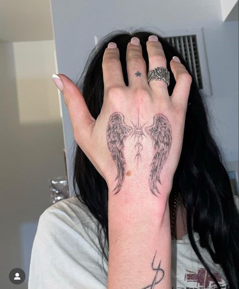 Chest Tattoo Placement, Grunge Tattoo, Hand Tats, Angel Wings Tattoo, Aesthetic Girly, Pretty Tattoos For Women, Wings Tattoo, Dream Tattoos, Dope Tattoos