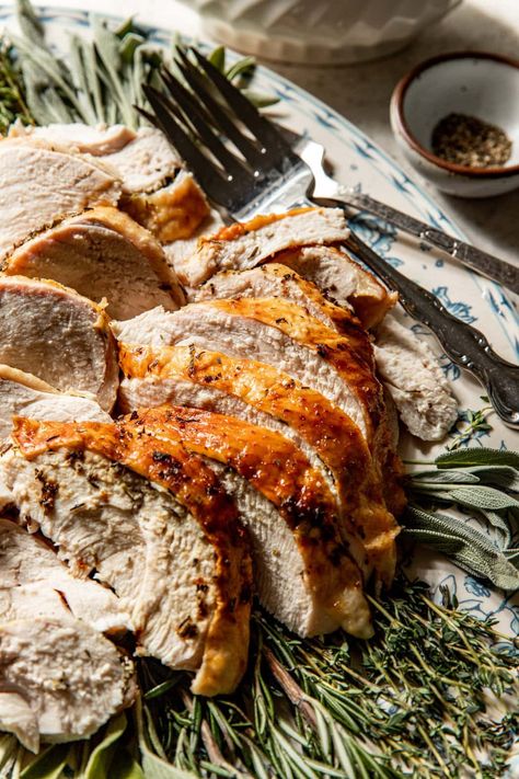 If cooking a whole turkey seems intimidating or makes too much, then consider a bone-in turkey breast. I find that it’s so much easier to make and don’t have to deal with the neck and giblets. I get what I consider the best part of the turkey – the tender, juicy breast meat – with minimal effort. Roasted Turkey Breast Bone In, Bone In Turkey Breast, Thanksgiving Dining, Thanksgiving Breakfast, Digital Meat Thermometer, Roast Turkey Breast, Whole Turkey, Turkey Meat, Free Meal Plans