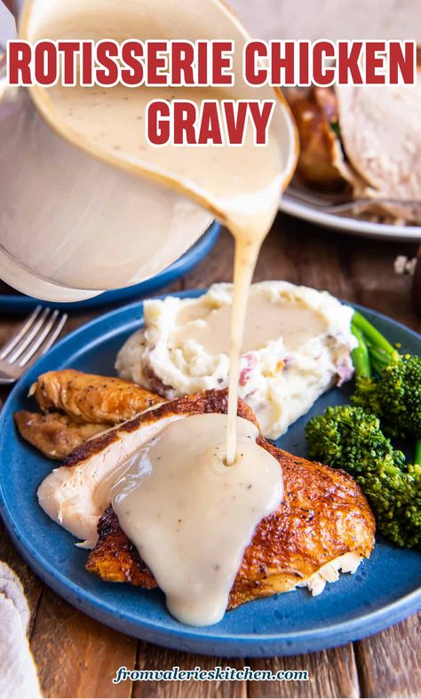 How To Make Gravy From Rotisserie Chicken, Rotisserie Chicken Gravy, Garlic Gravy Recipe, Quick Gravy, Volume Eating, Turkey Dinners, Costco Rotisserie Chicken, Chicken Gravy Recipe, Amish Chicken