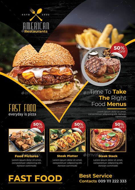 Fliers Design Flyers Food, Fastfood Menu Designs, Restaurant Posters Design, Advertising Design Food, Menue Design Ideas Creative, Food Banner Design Restaurant, Menu Food Design Ideas, Restaurant Poster Design Creative, Menu Design Ideas Creative