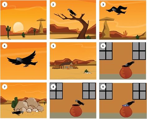 Thirsty Crow - 2D Animated Story on Behance Thirsty Crow Story Pictures, Crow Story, Story Sequencing Pictures, Thirsty Crow, Picture Story Writing, Picture Story For Kids, Story Animation, Crow Pictures, Stories With Moral Lessons