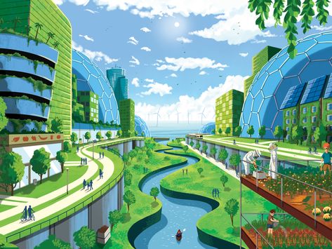 Cyberpunk Art Futuristic Architecture, Futuristic Architecture Future City, Koshino House, Urban Fantasy Art, Eco City, Future Buildings, City Sketch, City Vector, Sustainable City