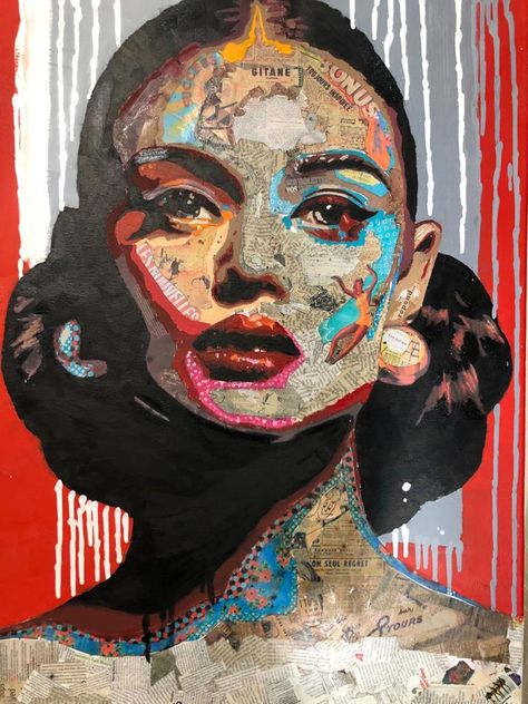 Mixed media on canvas 50×70 Painting On Photos Mixed Media, Textile Portraits Mixed Media, Collage Faces Art Mixed Media, Paper Mosaics, Mixed Media Portraits, Collage Portraits, Mixed Media Faces, Self Portrait Drawing, Brazil Art