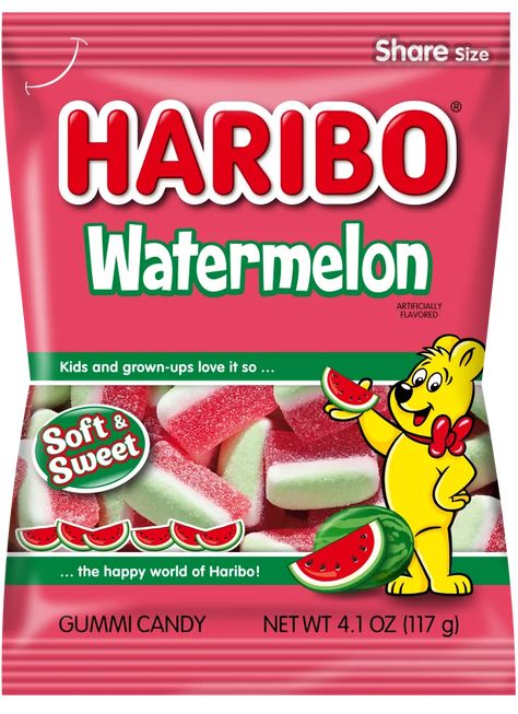 HARIBO Watermelon Watermelon Gummies, Gummi Candy, Soft Candy, Peg Bag, Fresh Watermelon, Chewy Candy, Sugar Candy, Guacamole Recipe, Grown Ups